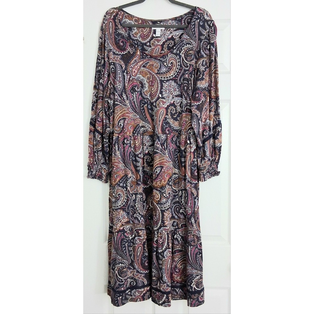Denim & Co. Canyon Retreat Boot Dress 3XP Petite Easy Midi Paisley Southwestern